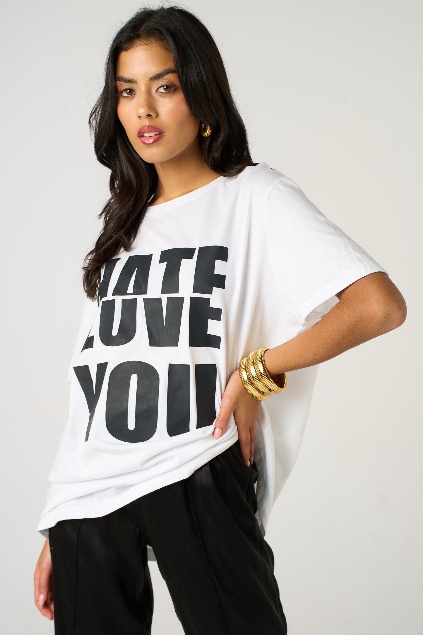 Black Half-Hearted Love Hate Tshirt In White