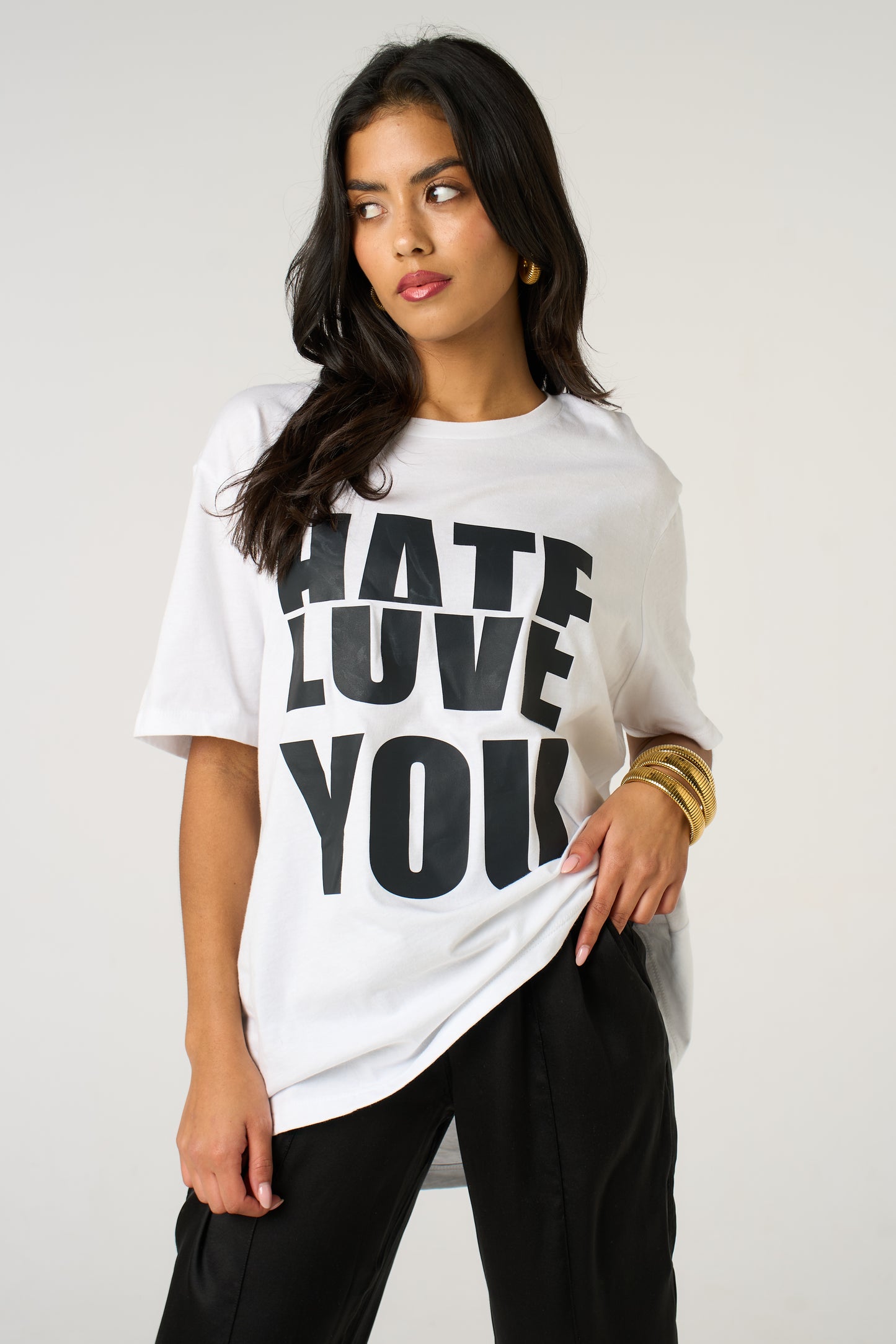 Black Half-Hearted Love Hate Tshirt In White