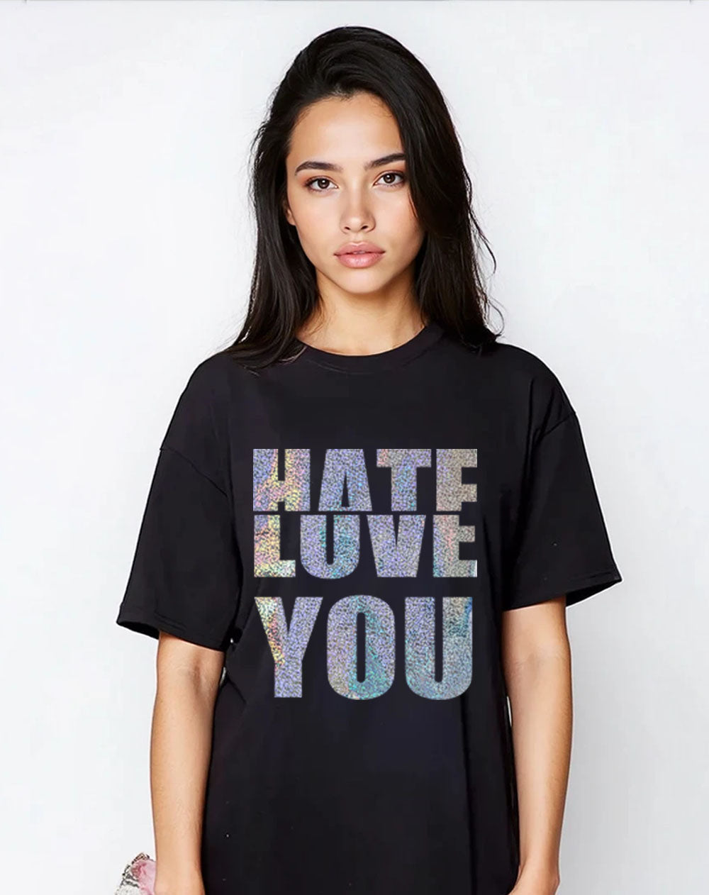 Gold Half-Hearted Love Hate Tshirt In Black