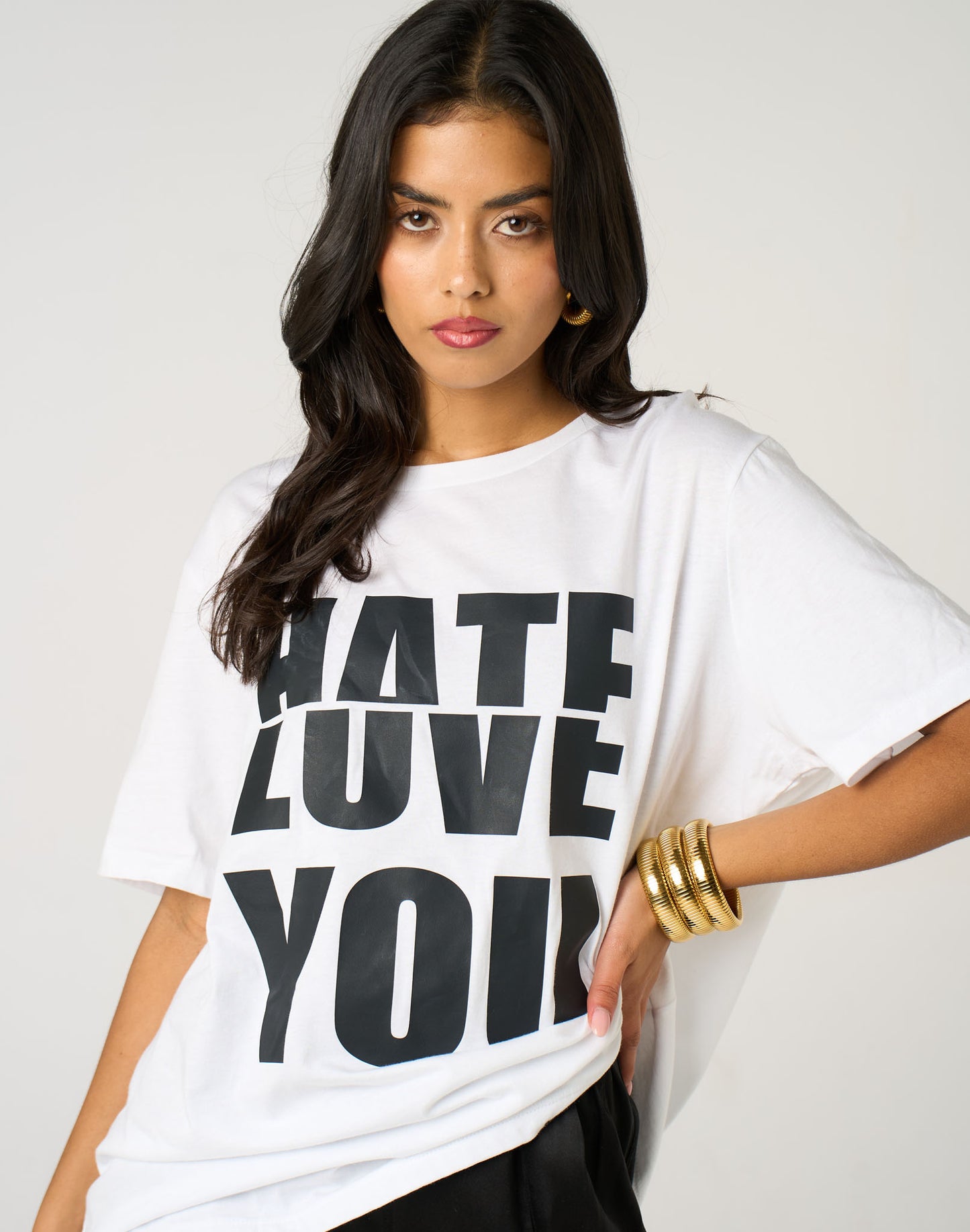 Black Half-Hearted Love Hate Tshirt In White