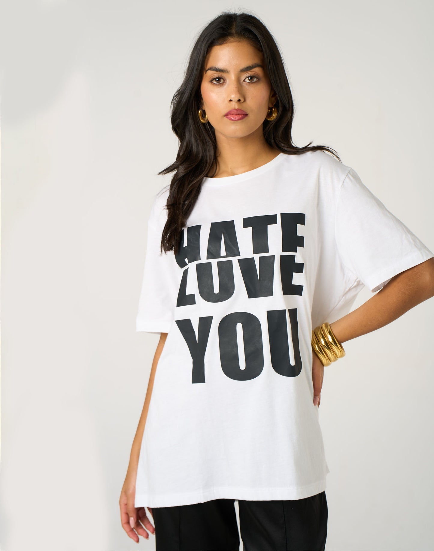 Black Half-Hearted Love Hate Tshirt In White