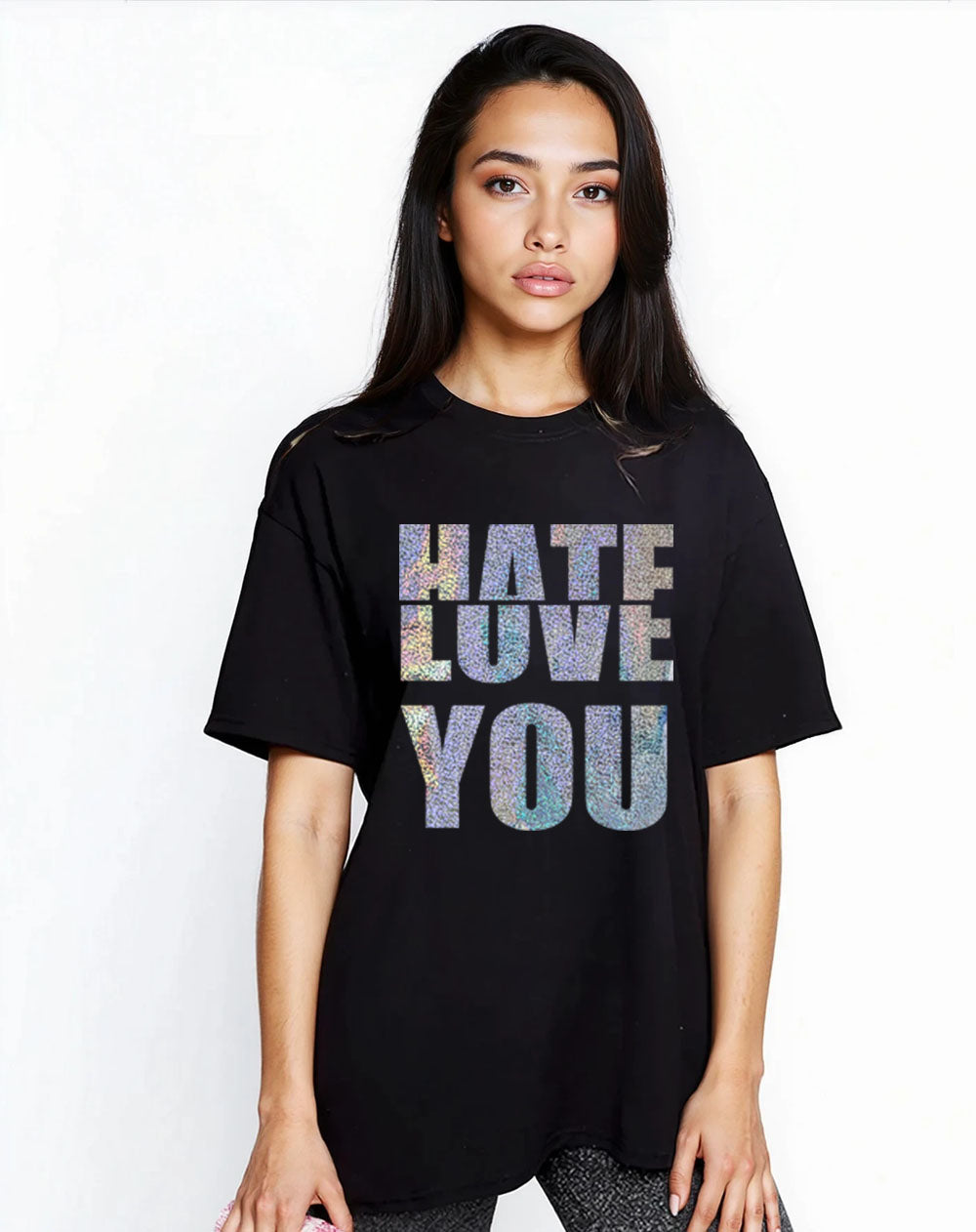 Gold Half-Hearted Love Hate Tshirt In Black