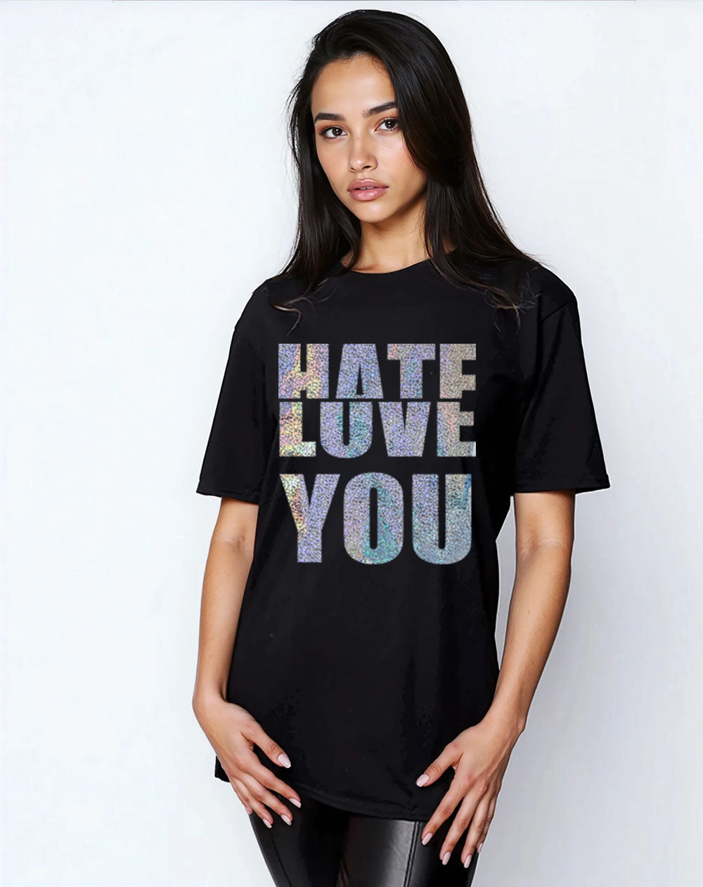 Gold Half-Hearted Love Hate Tshirt In Black