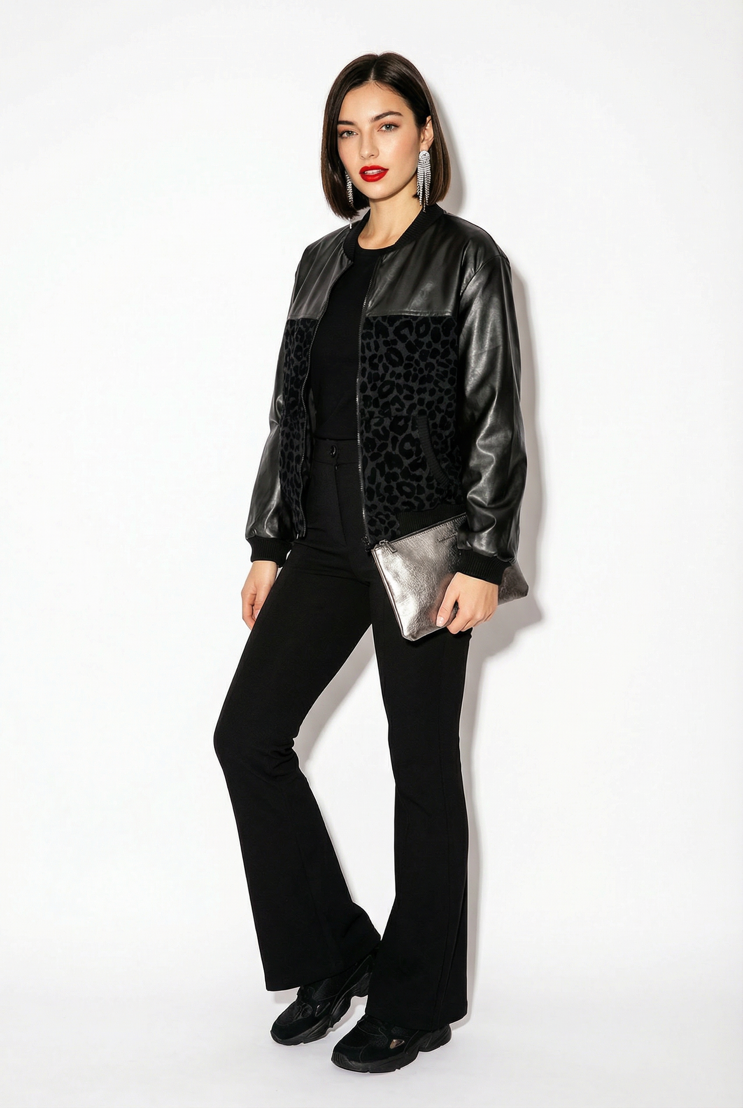 Black Leopard Bomber Jacket