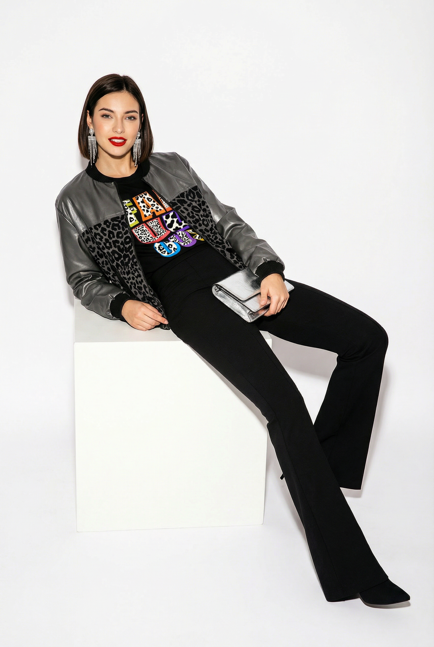 Black Leopard Bomber Jacket