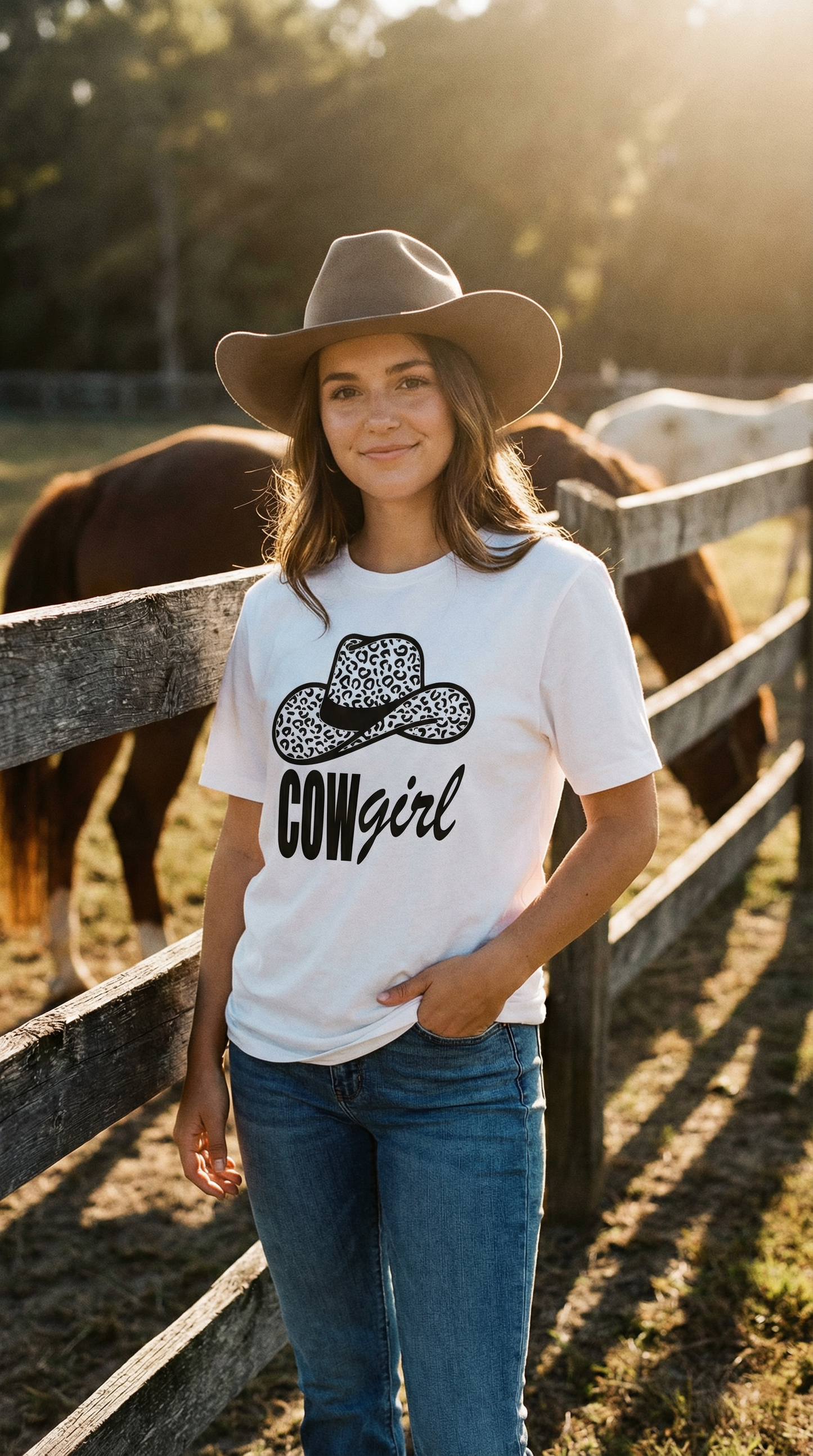 Black Leopard Rodeo Cowgirl Tshirt in White
