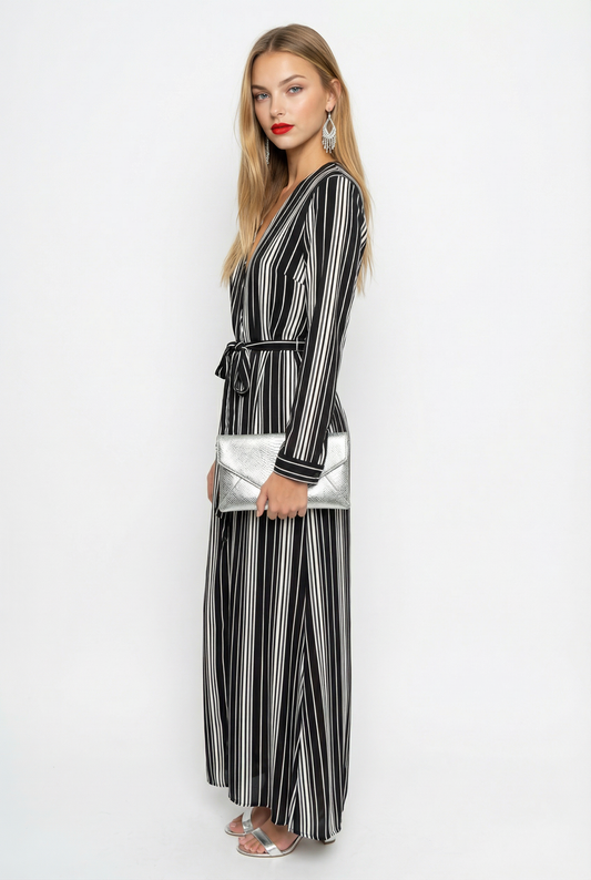 Black And White Pinstripe Wrap Dress