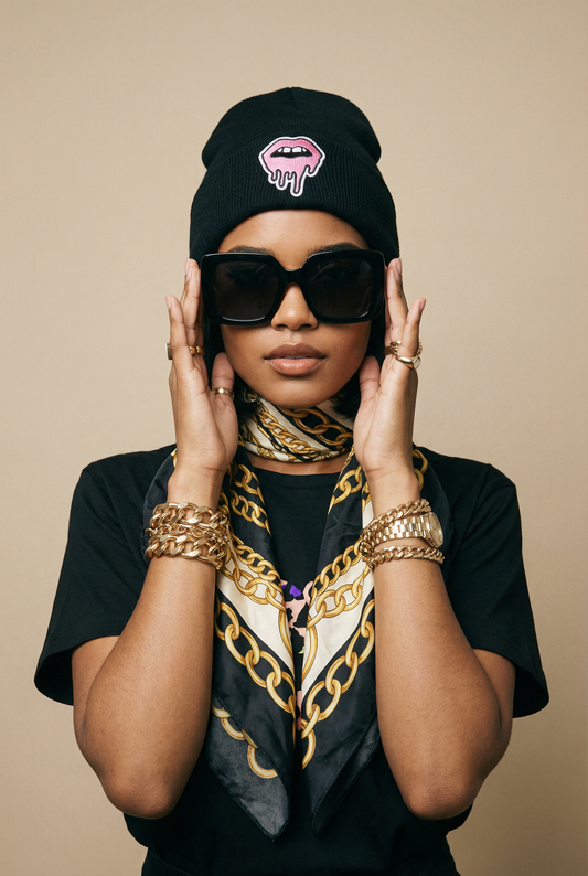 Black Drip Lip Beanie Hat