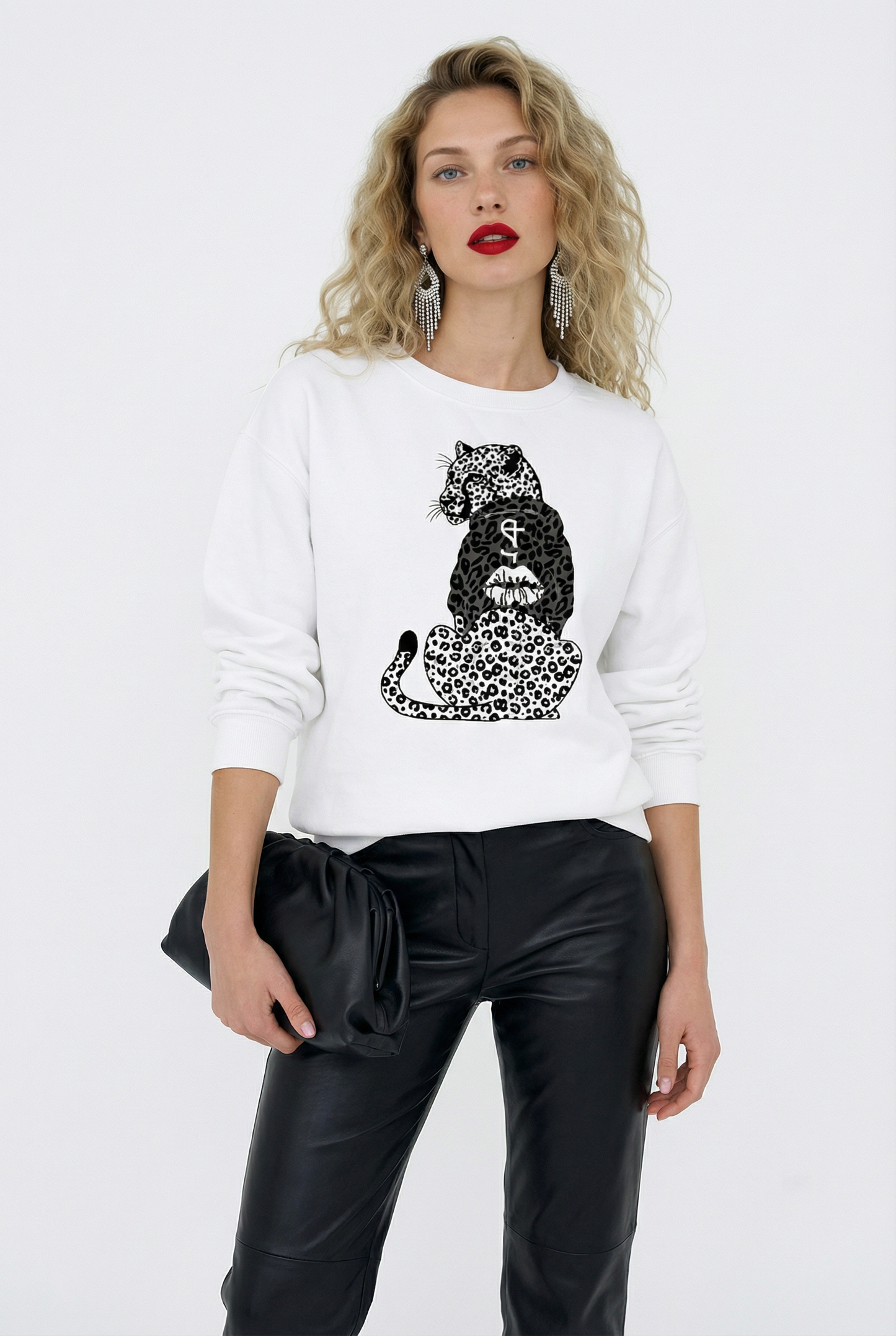 Black Leopard Hooded Hunter Sweatshirt in White