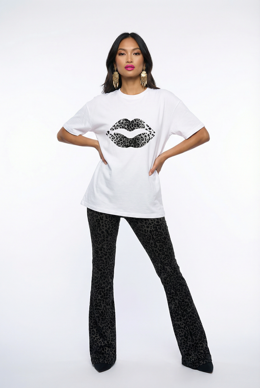 Black & White Leopard Lip Tee
