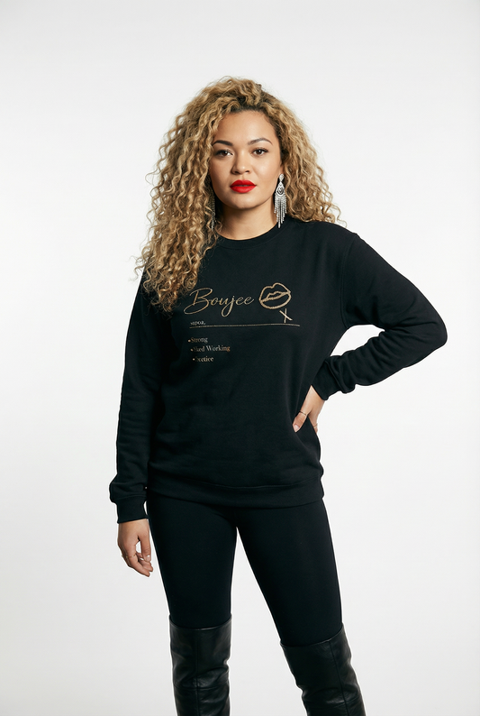Boujee Definition Gold Print Jumper In Black