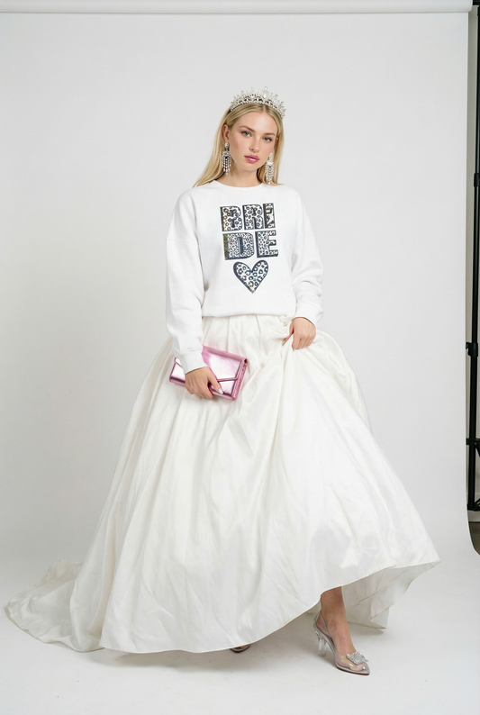 Bride Silver Text Sweater In White