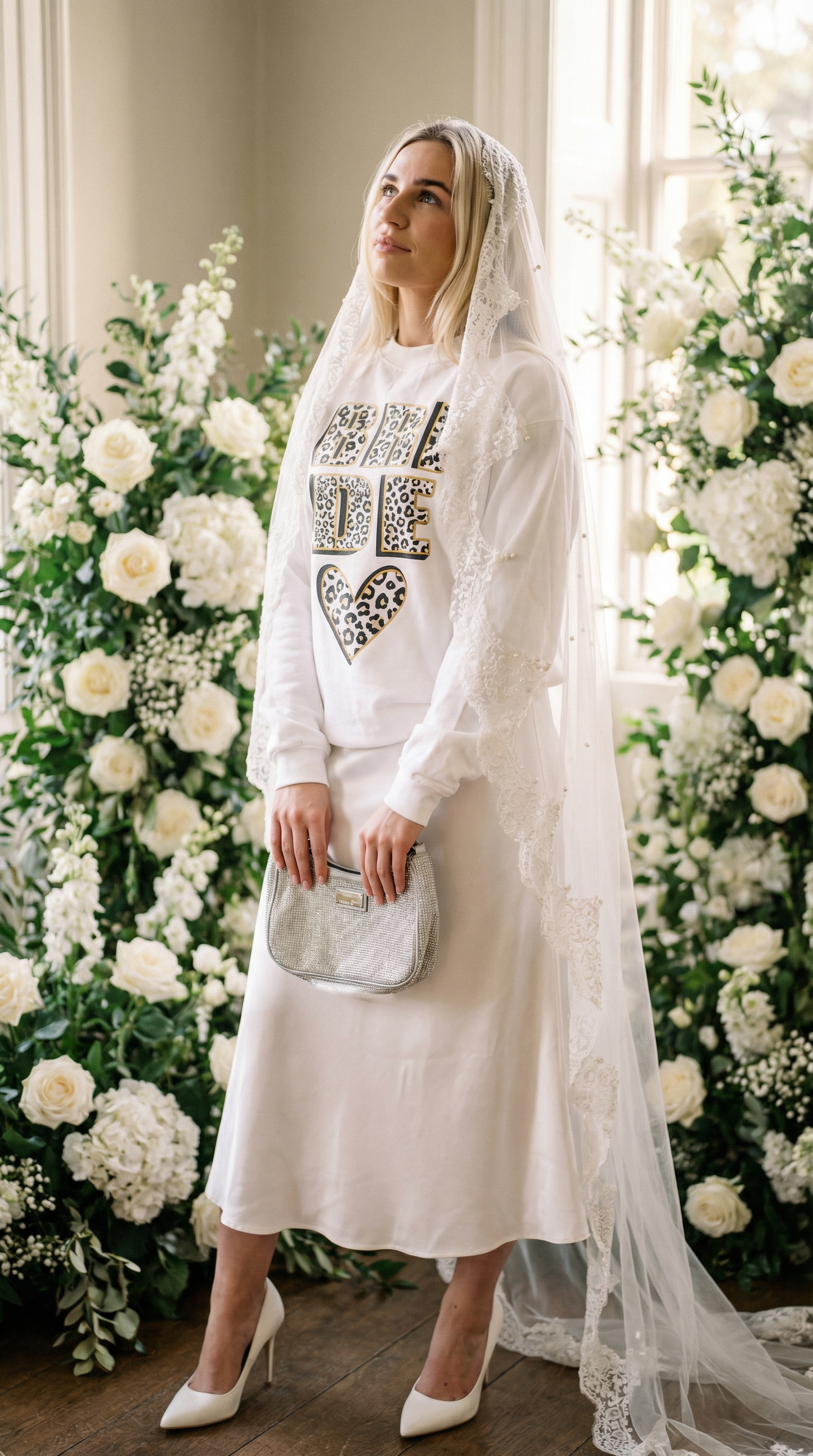 Happily Ever Silver  Wild Leopard Bride Sweatshirt