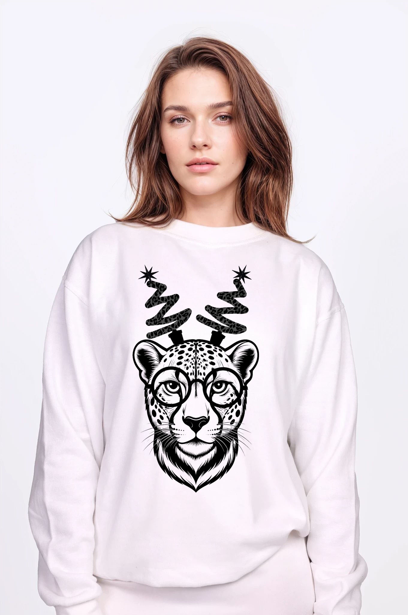 Cheetah Christmas Jumper in White