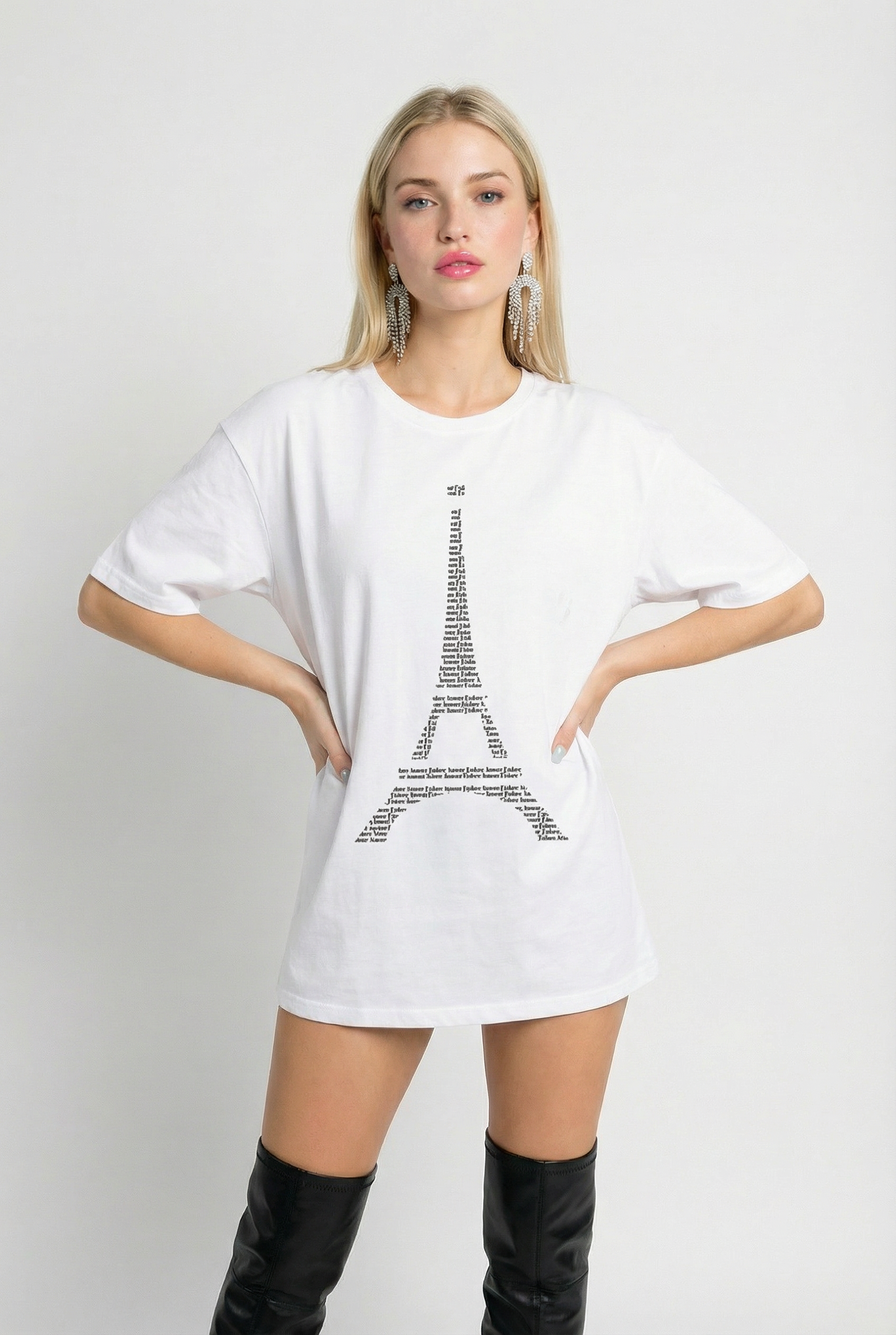 Eiffel Tower Text Print Tshirt In White