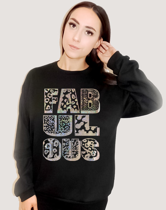 Wildly Fabulous Metallic Graphic Text Sweatshirt