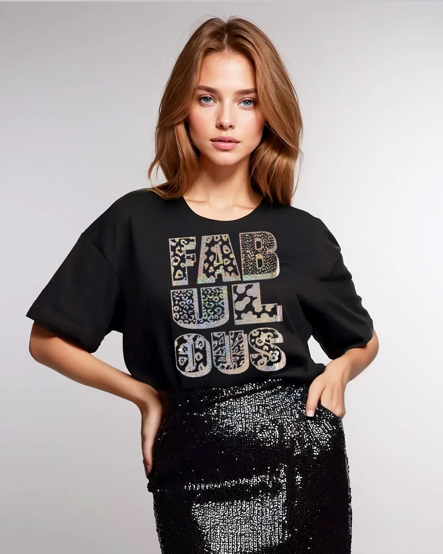 Wildly Fabulous Metallic Graphic Text Tshirt