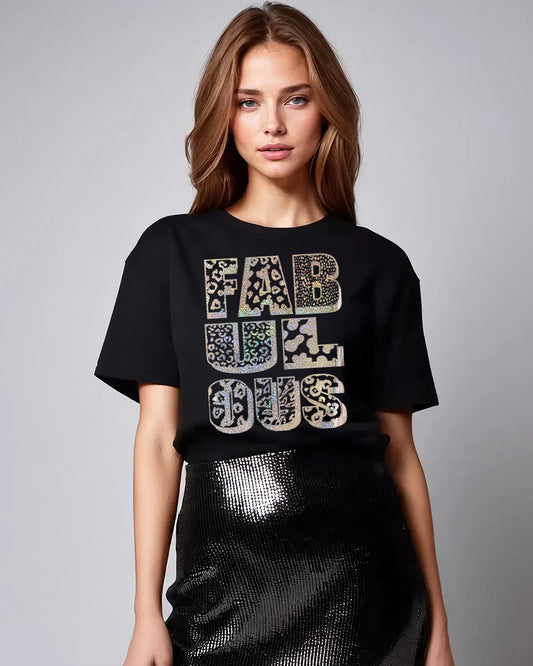 Wildly Fabulous Metallic Graphic Text Tshirt