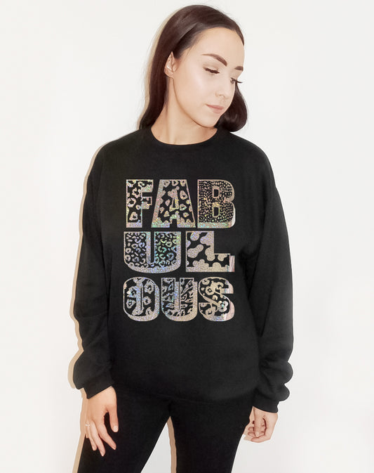 Wildly Fabulous Metallic Graphic Text Sweatshirt