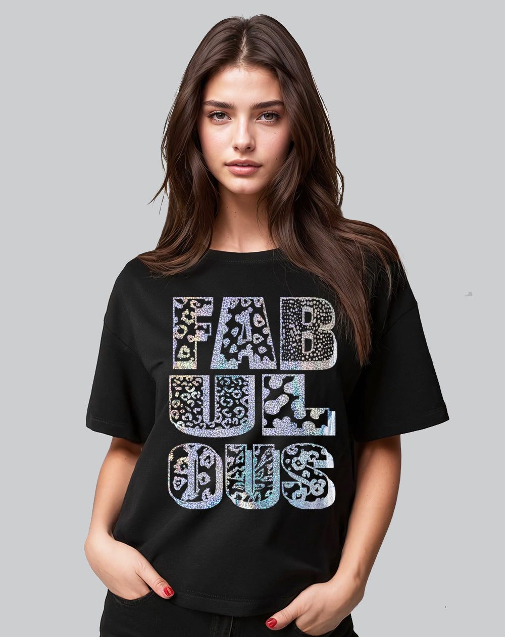 Wildly Fabulous Metallic Graphic Text Tshirt