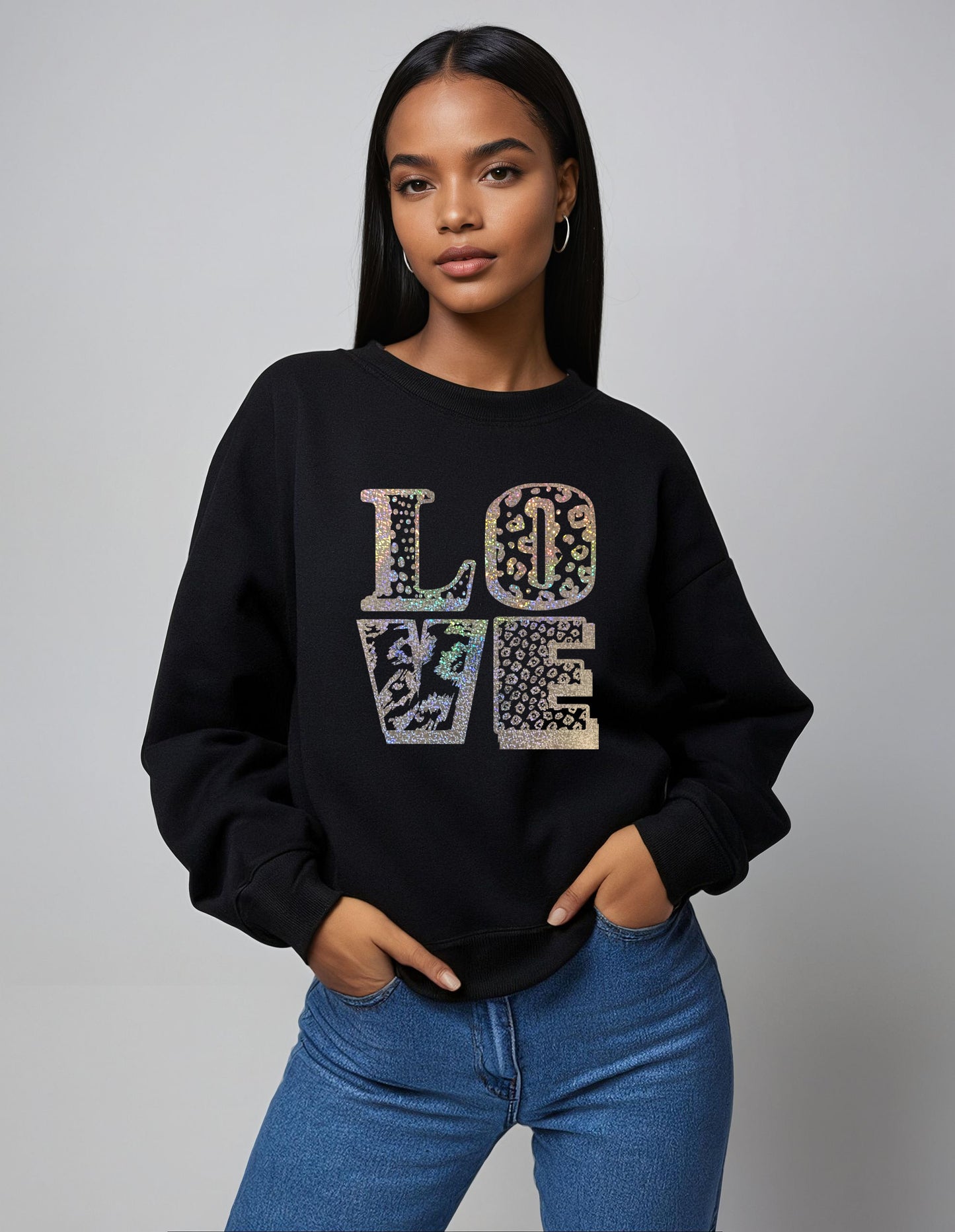 Love in Silver Graphic Text Sweatshirt In Black