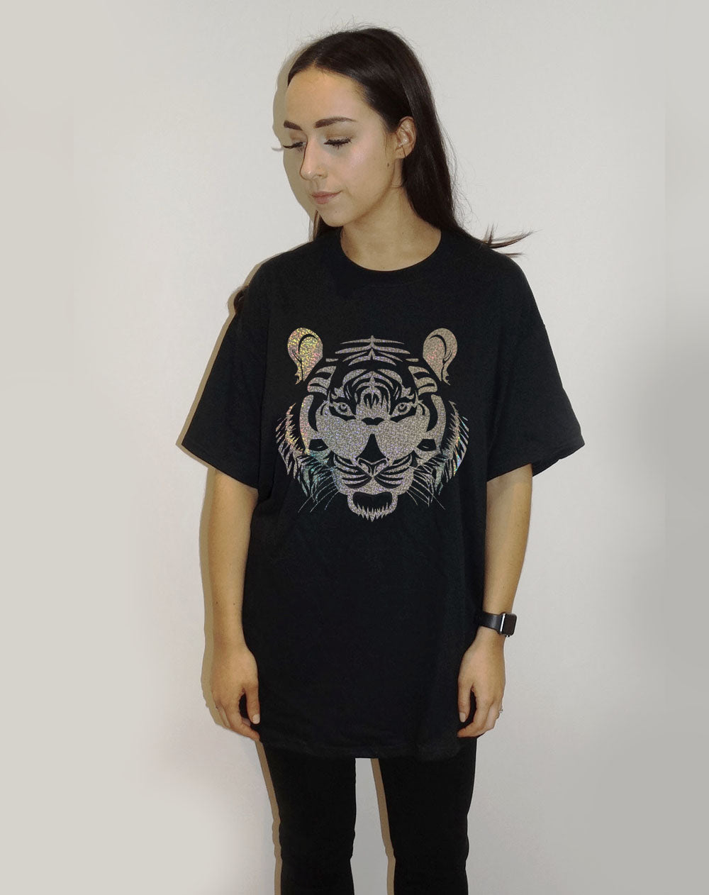 Roaring with Vision Tiger Print Black Tshirt