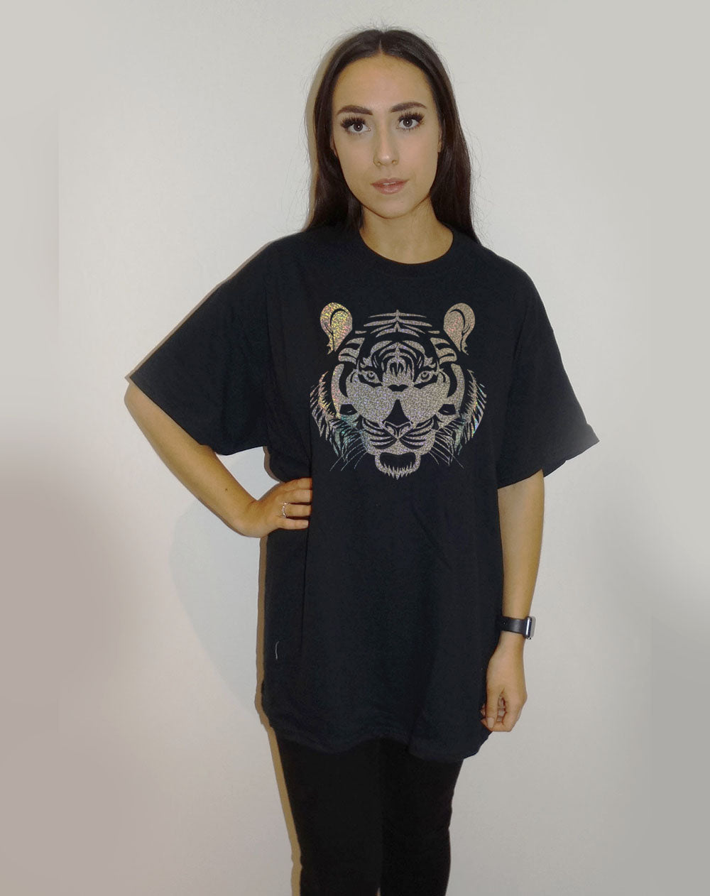 Roaring with Vision Tiger Print Black Tshirt