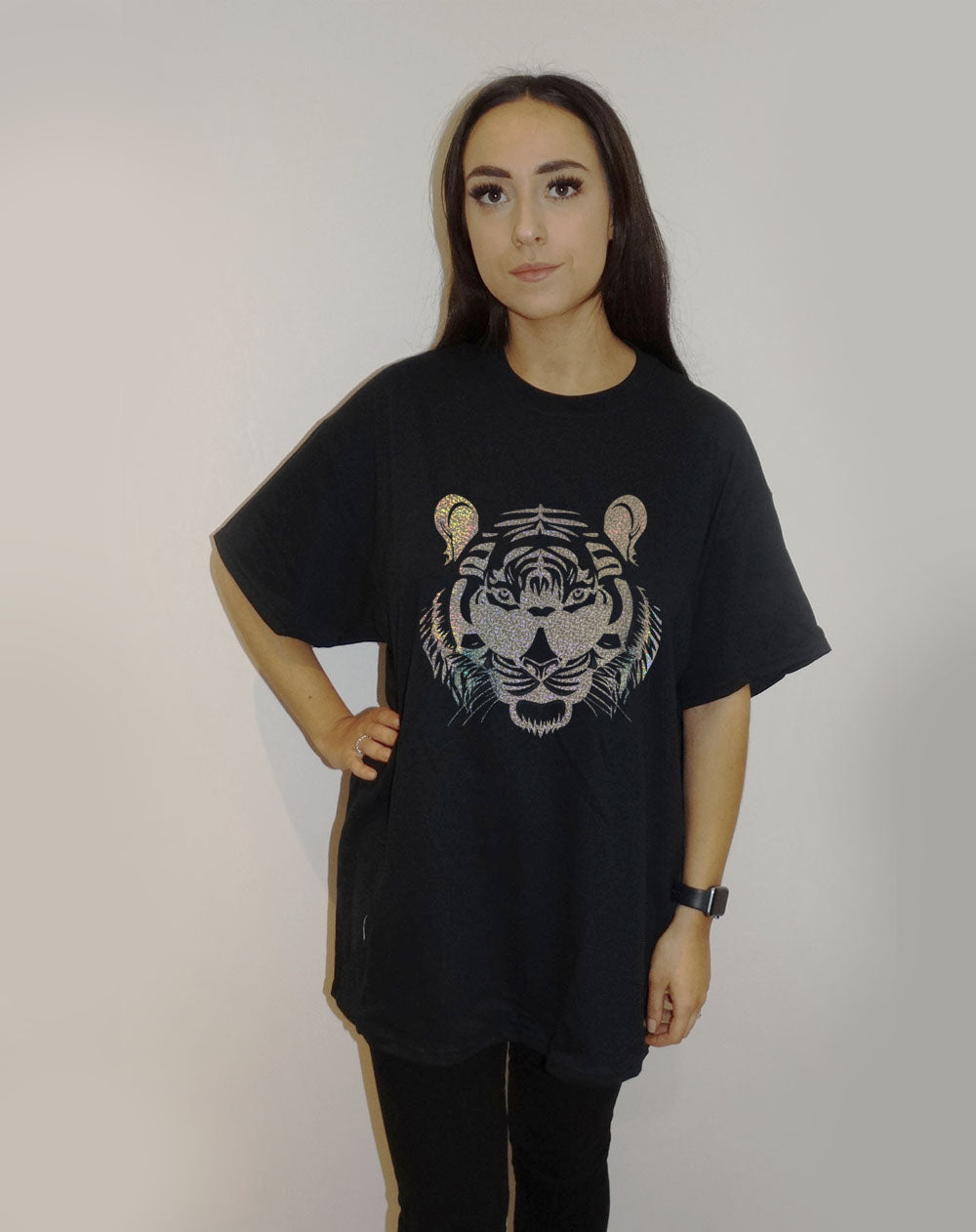 Roaring with Vision Tiger Print Black Tshirt