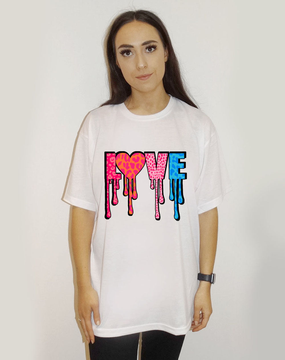 Love Drip Leopard Print Tshirt in White