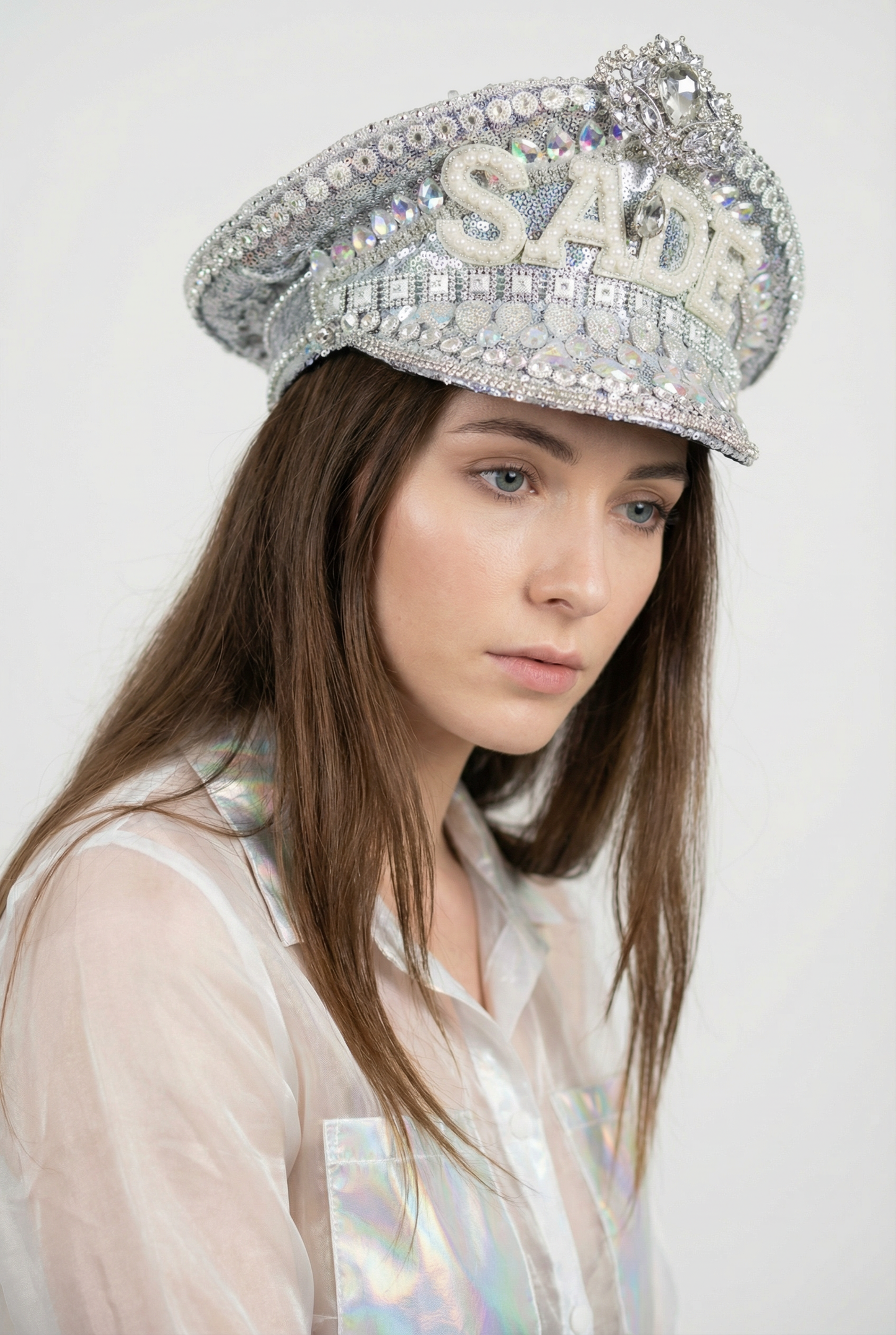 Personalised Silver Holographic Bridal Hen Festival Hat