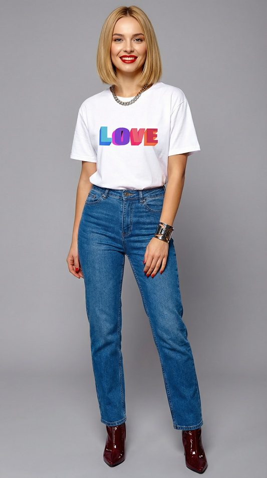 Neon Love in 3D Tshirt in White