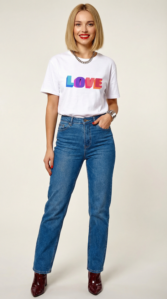 Neon Love in 3D Tshirt in White
