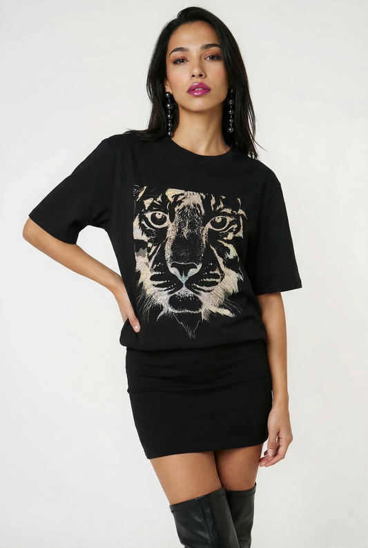 Gold Fierce Tiger T-Shirt in Black