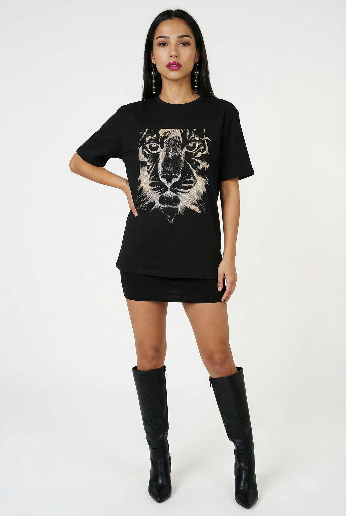 Gold Fierce Tiger T-Shirt in Black