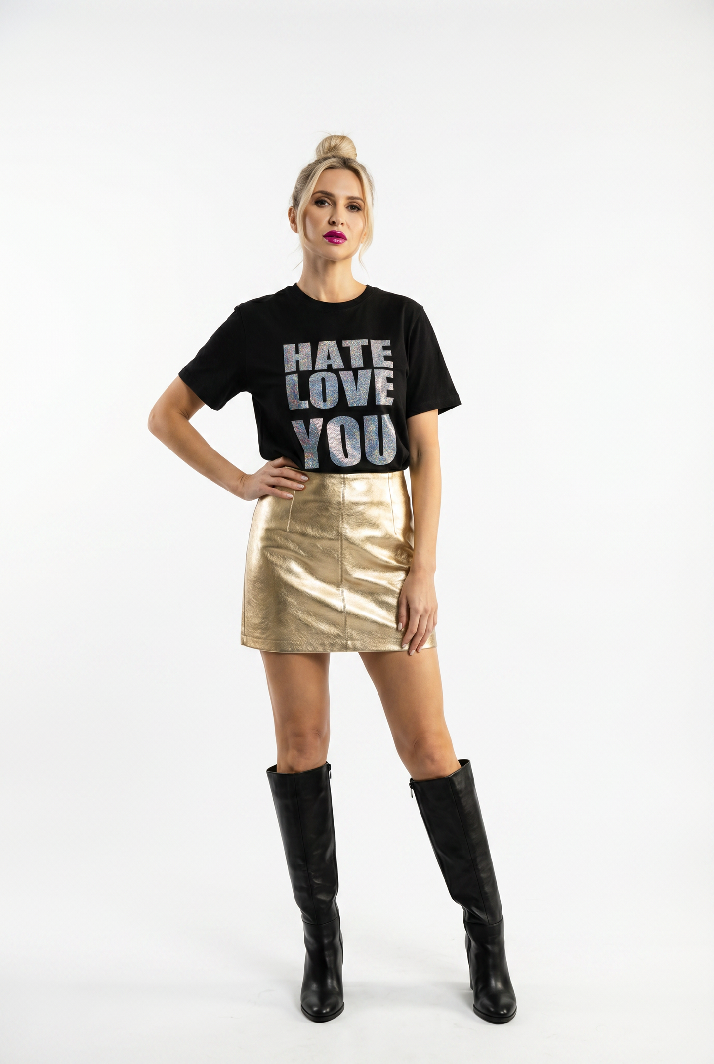 Gold Half-Hearted Love Hate Tshirt In Black