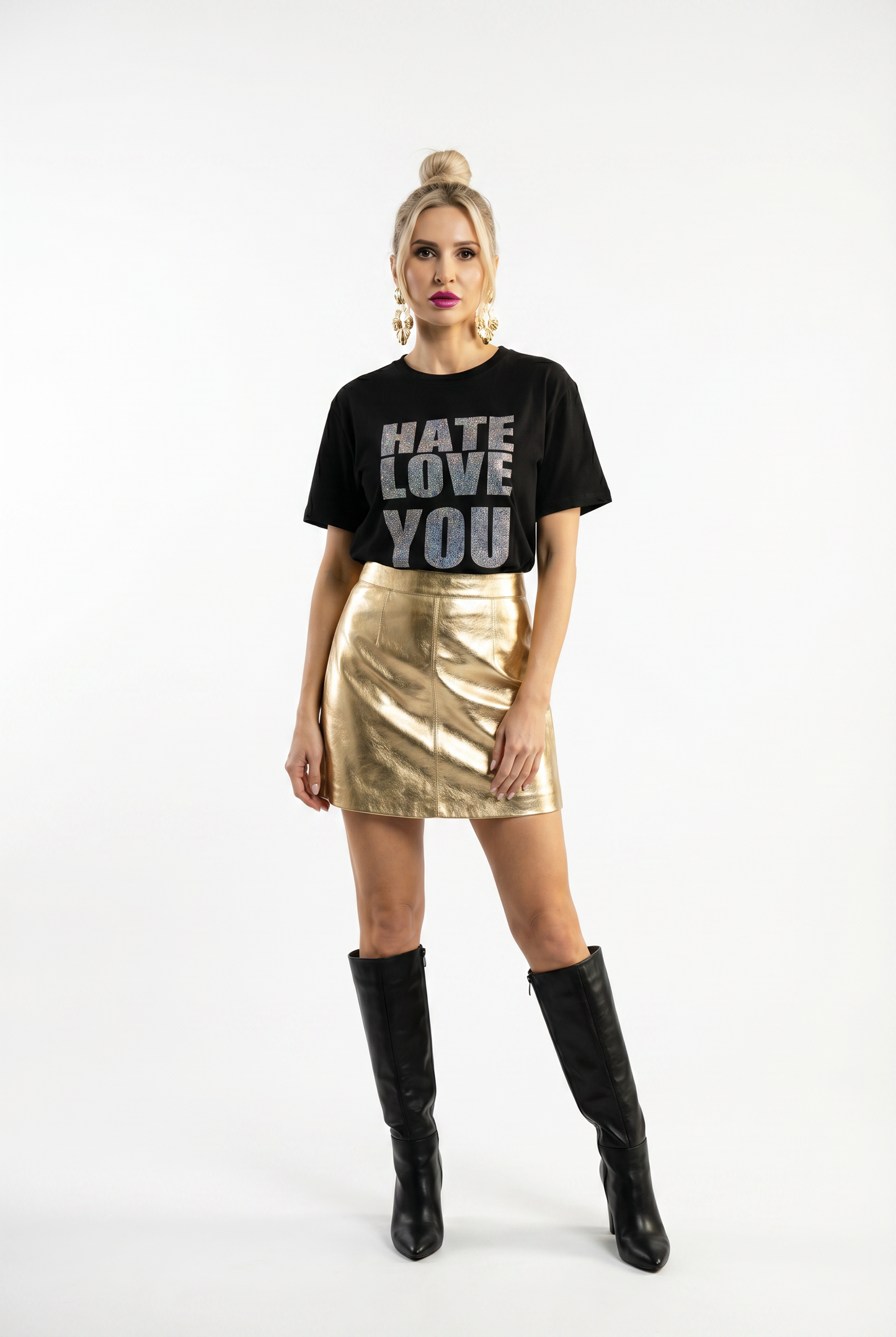 Gold Half-Hearted Love Hate Tshirt In Black
