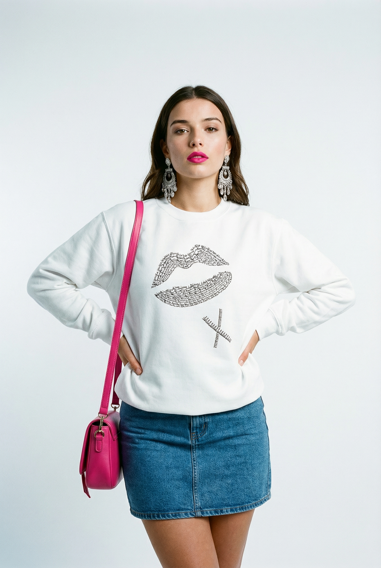 Kiss Black Text Lip Print Jumper In White