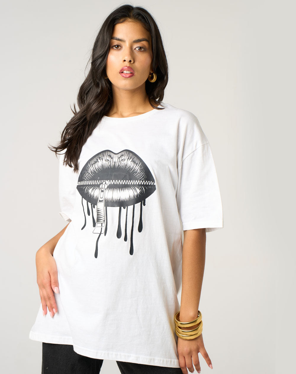 Locked Lips Drip T-Shirt in White