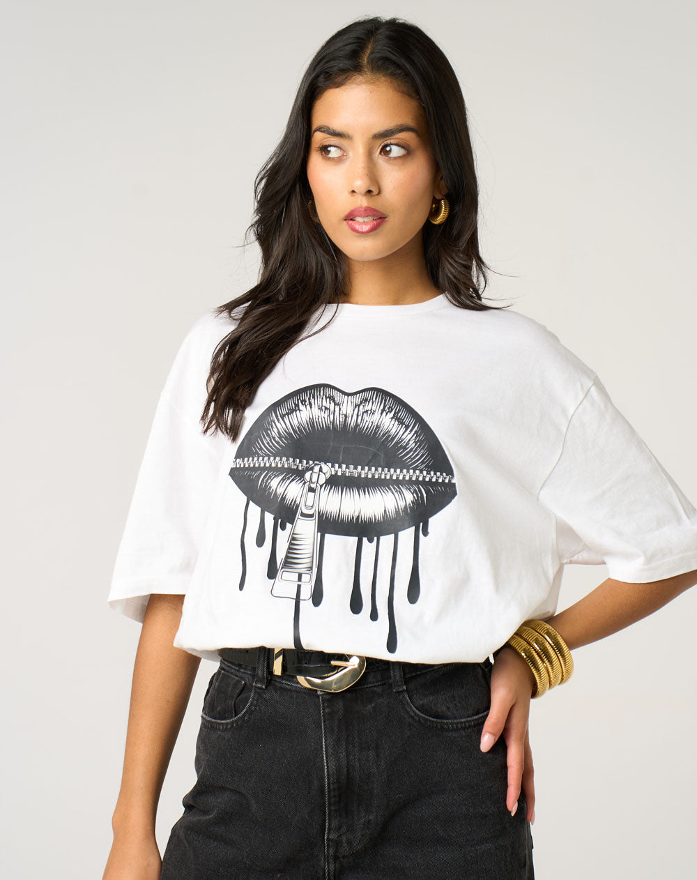 Locked Lips Drip T-Shirt in White