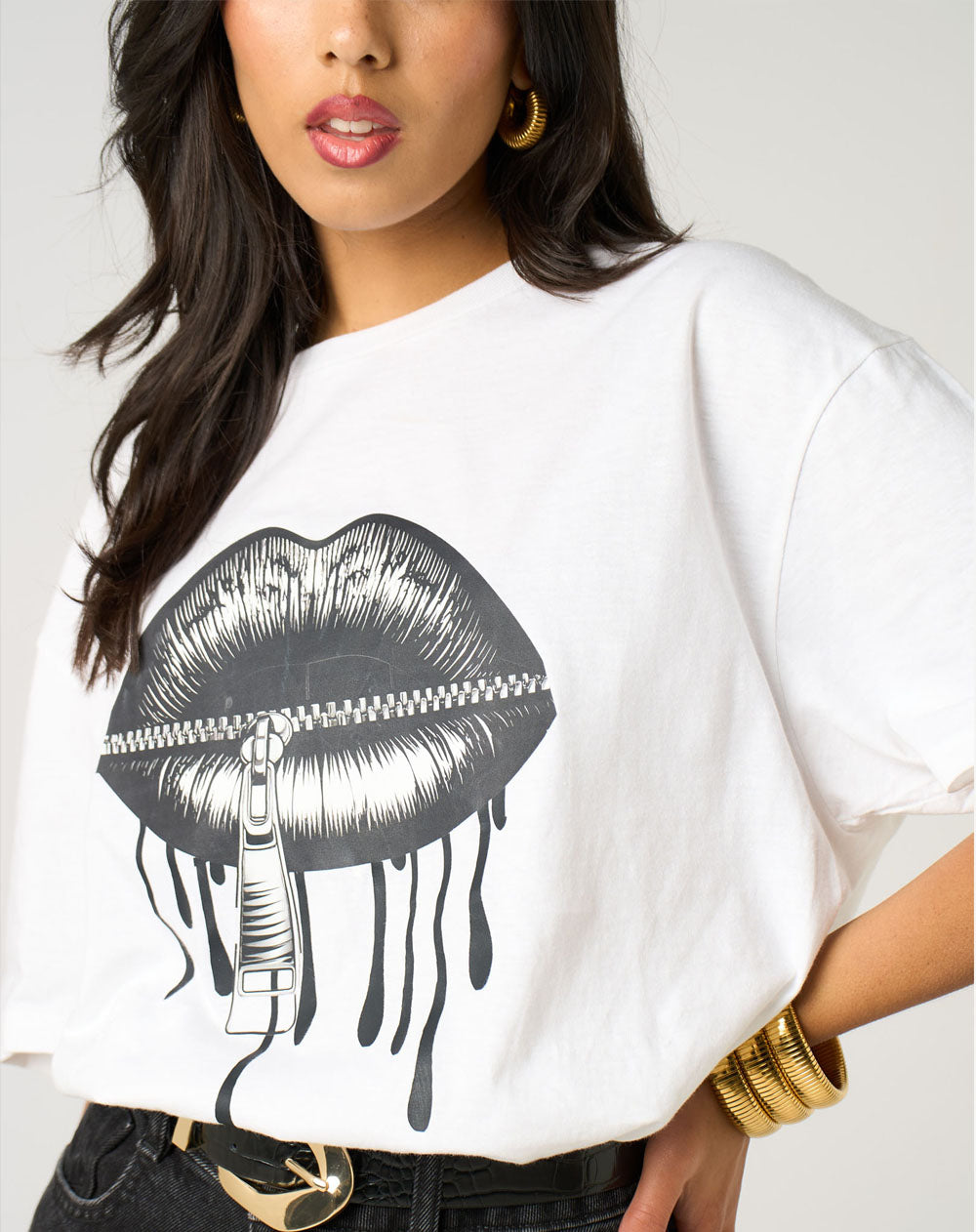 Locked Lips Drip T-Shirt in White