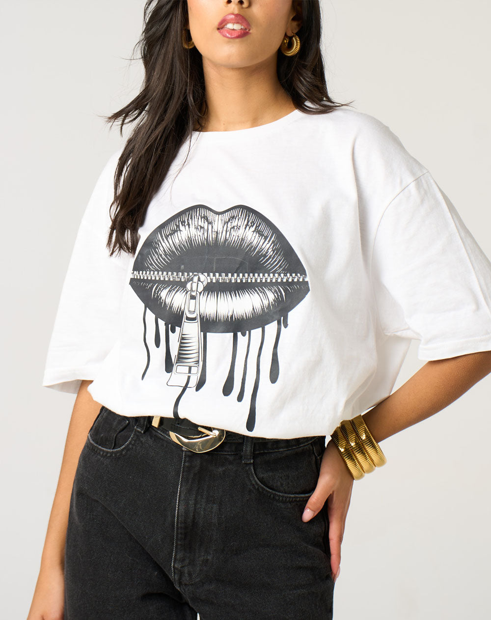 Locked Lips Drip T-Shirt in White
