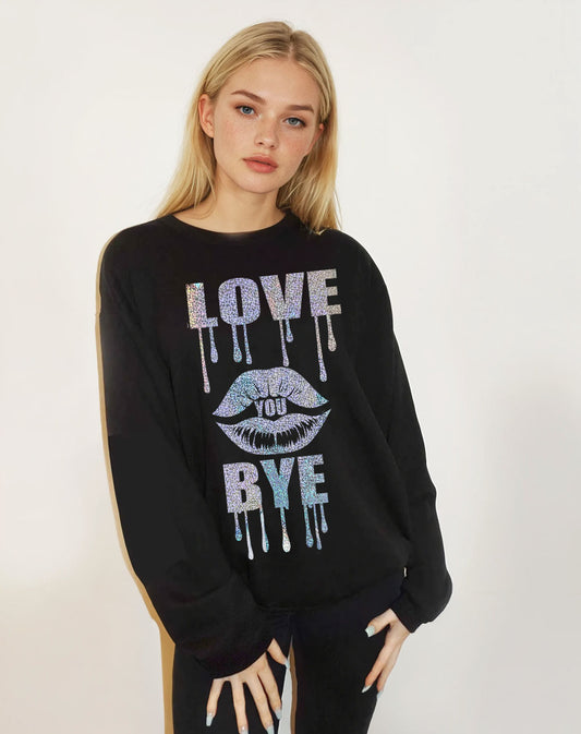 Silver Love you bye Sweatshirt in Black