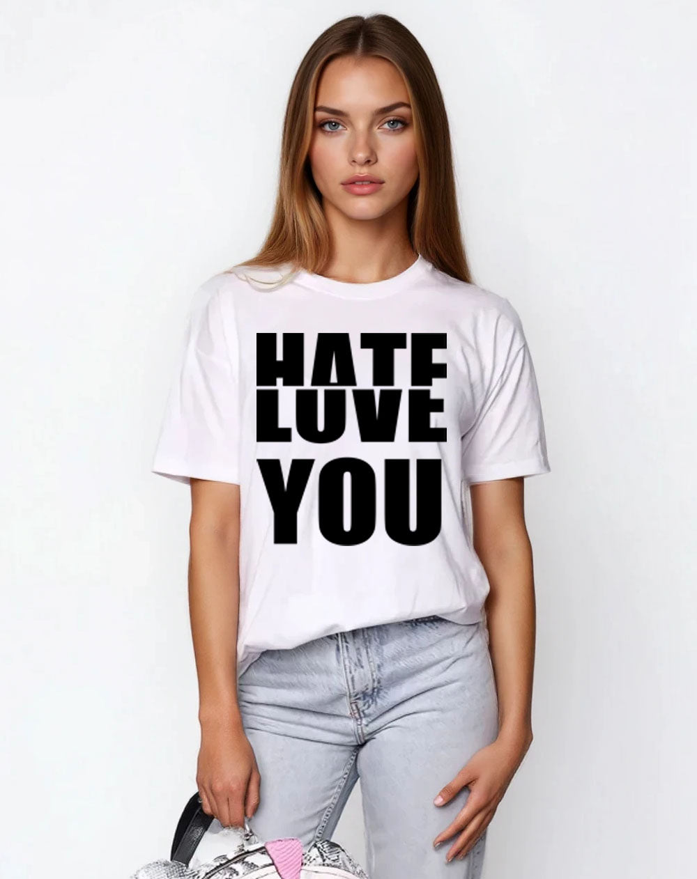 Black Half-Hearted Love Hate Tshirt In White