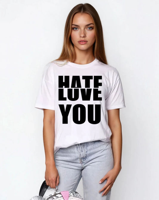 Black Half-Hearted Love Hate Tshirt In White
