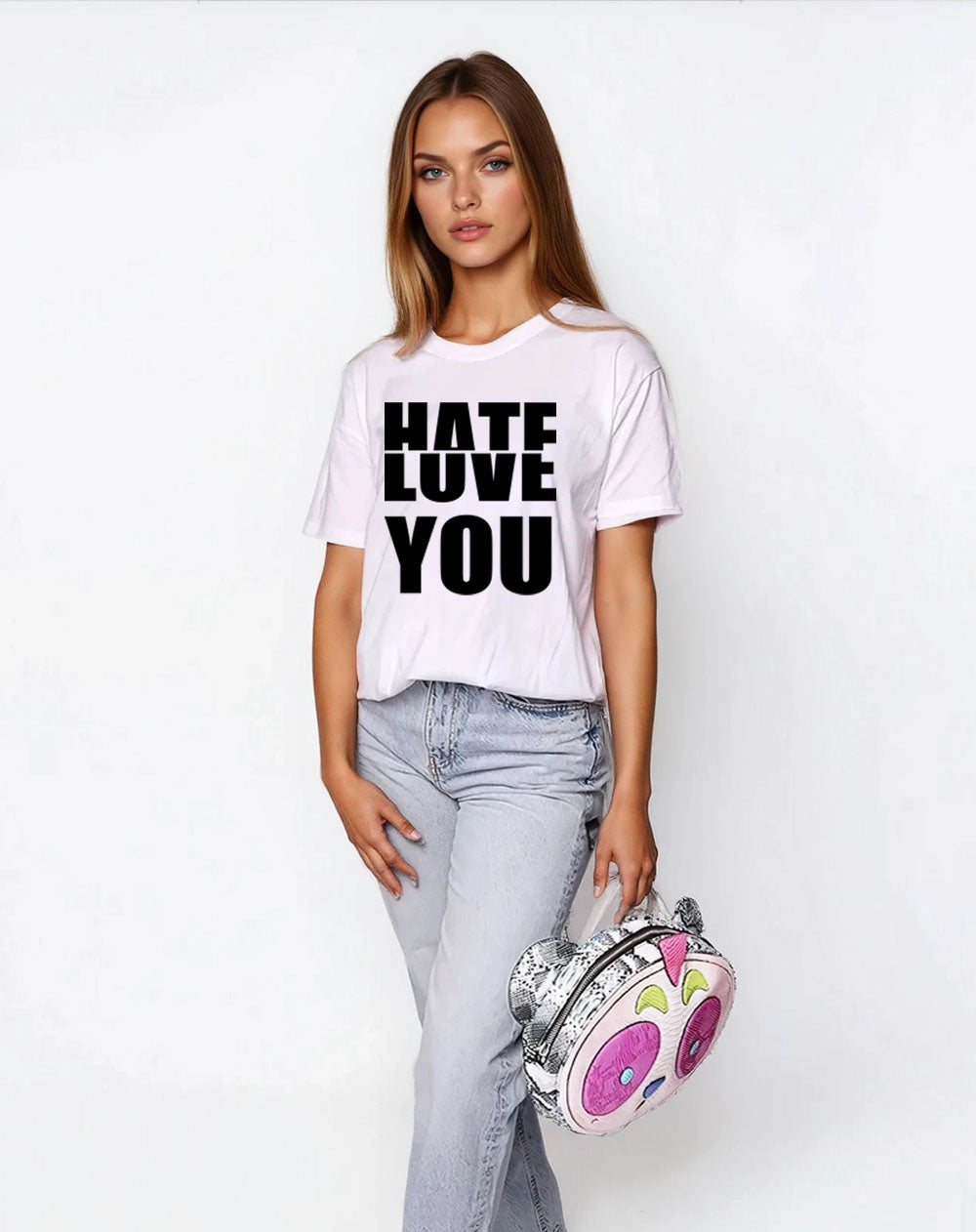 Black Half-Hearted Love Hate Tshirt In White
