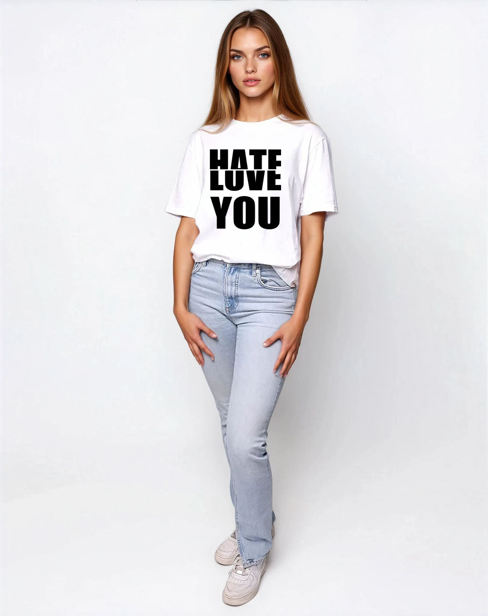 Black Half-Hearted Love Hate Tshirt In White