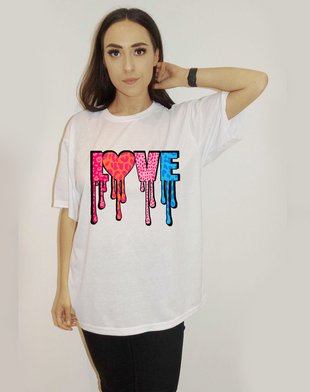 Love Drip Leopard Print Tshirt in White