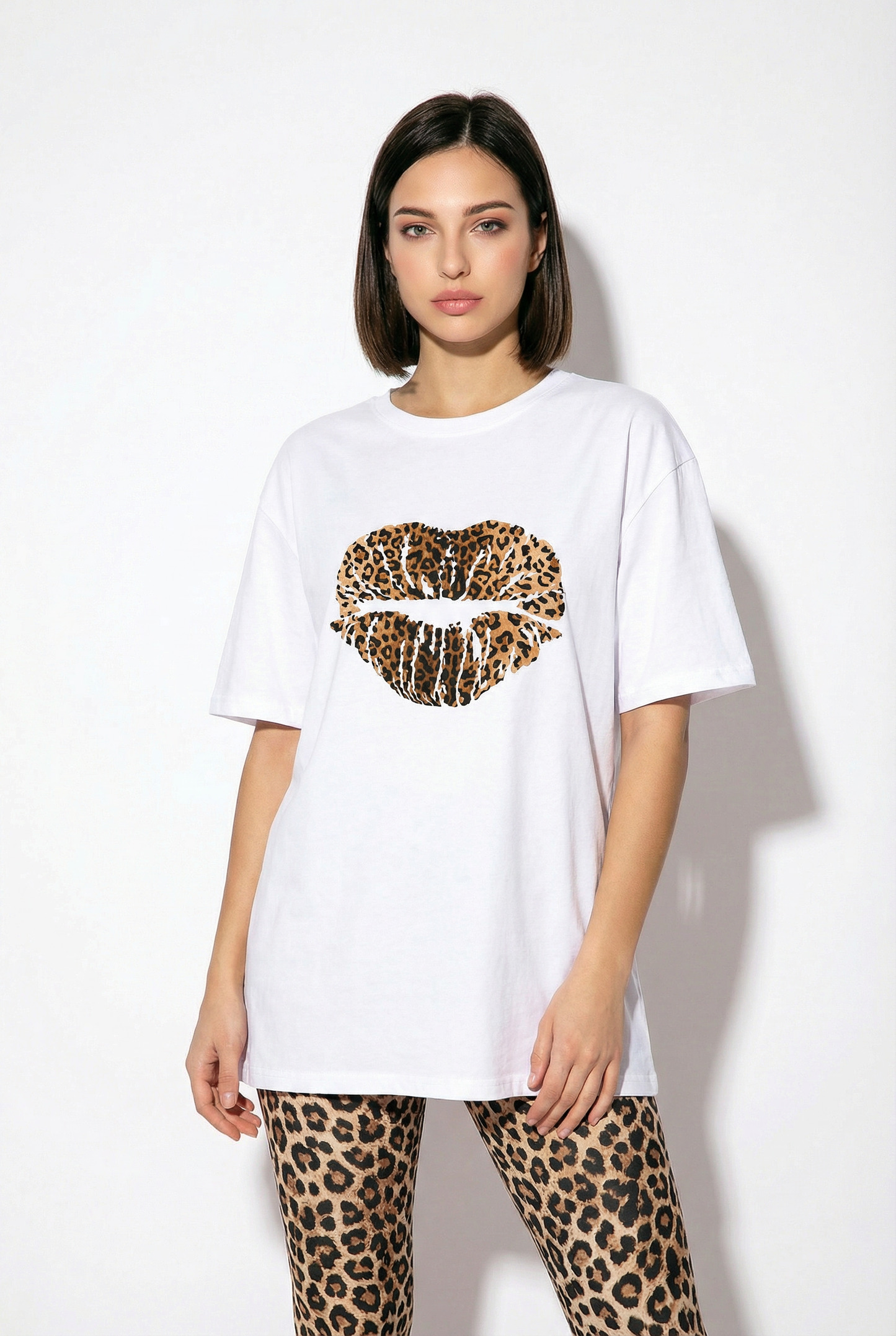 Leopard Print Graphic Oversize Top