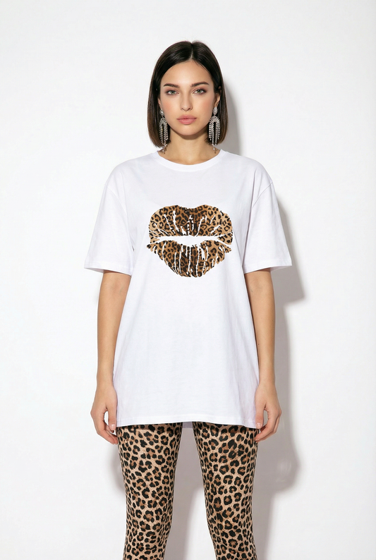 Leopard Print Graphic Oversize Top