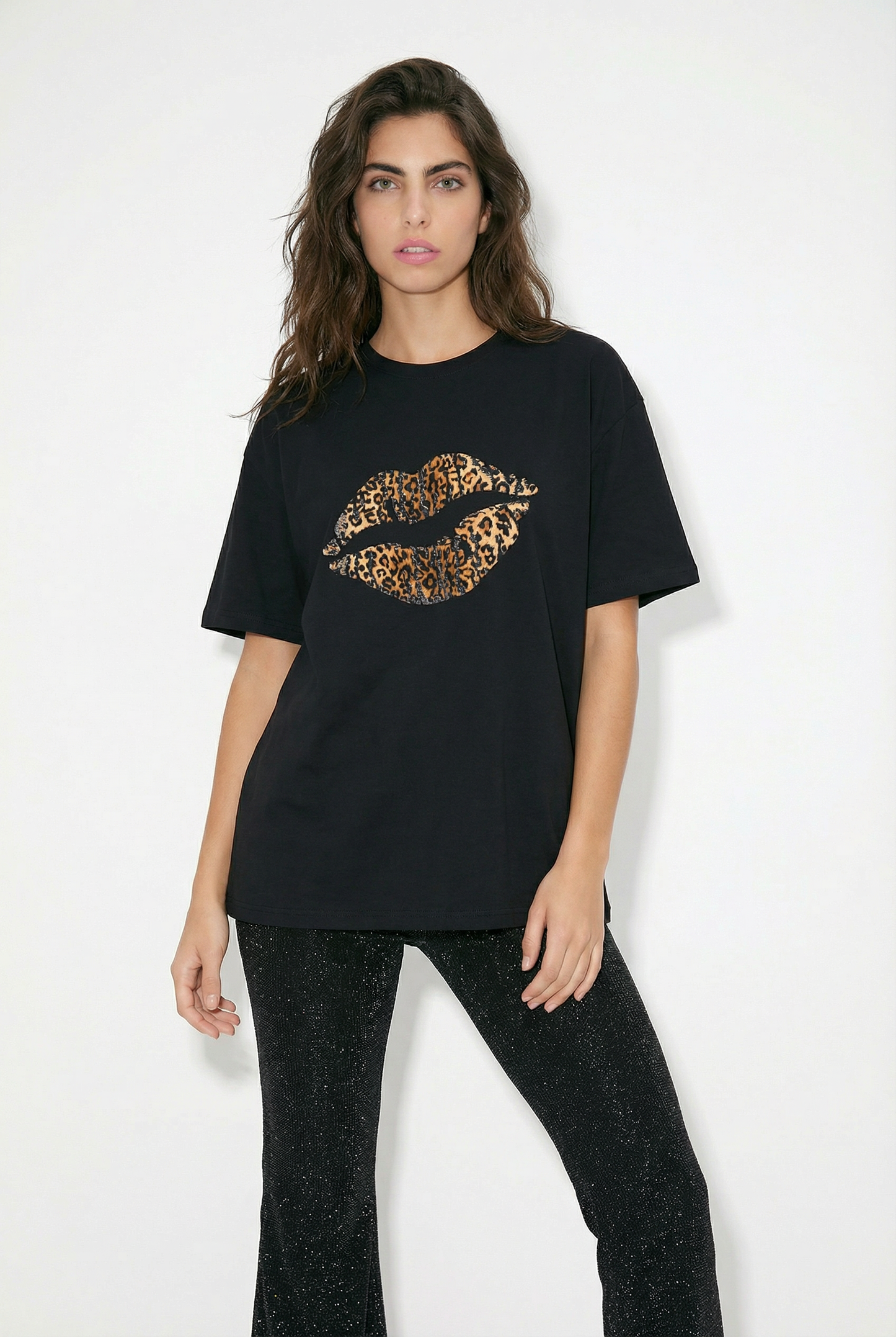 Leopard Lip Motif Top In Black